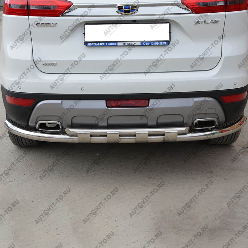 Защита заднего бампера двойная с перемычками GEELY Atlas 2018